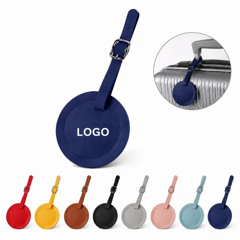Round PU Leather Luggage Tag with ID display panel