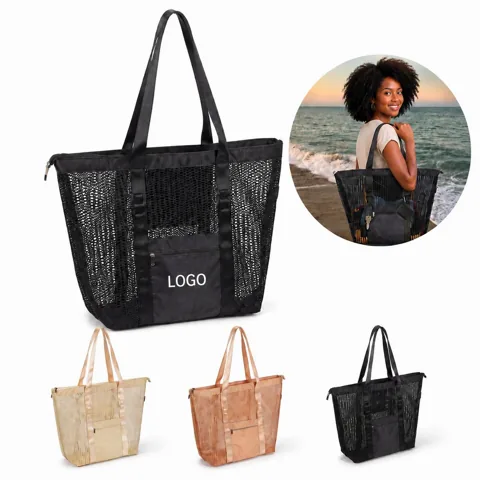 Large Mesh Beach Tote with Quick-Dry Sand Drainage