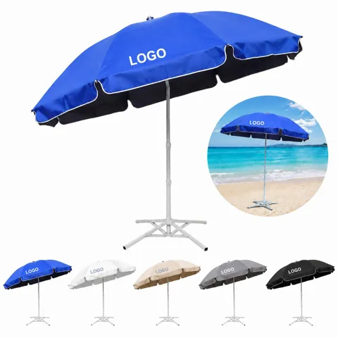 UV-Proof Foldable Beach Umbrella with Sand Anchor
