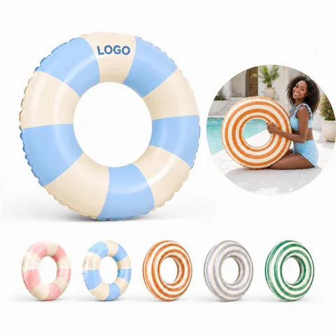 Vintage Striped PVC Swimming Ring 24in Thickened Float