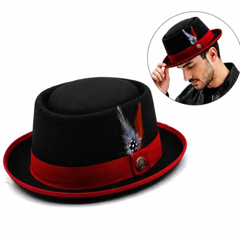 Wool Felt Derby Hat with Feather Trim for Formal Events 2