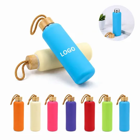 16 oz Borosilicate Glass Water Bottle with Bamboo Lid