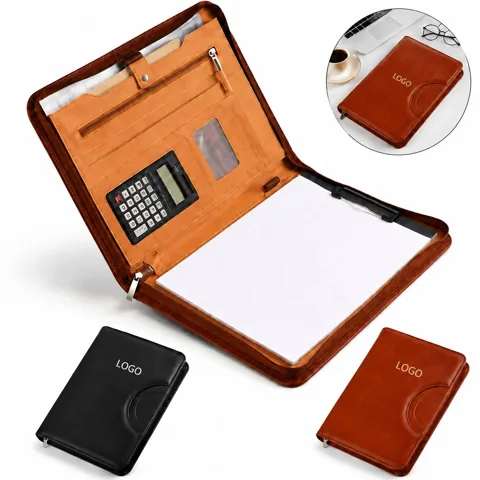 PU Leather A4 Portfolio with 12-Digit Calculator for Everyday Use