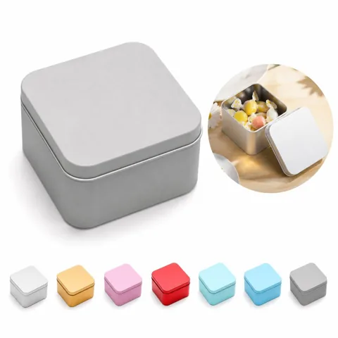 Square Tin Candy Box with Tight-Fitting Lid, Reusable 2