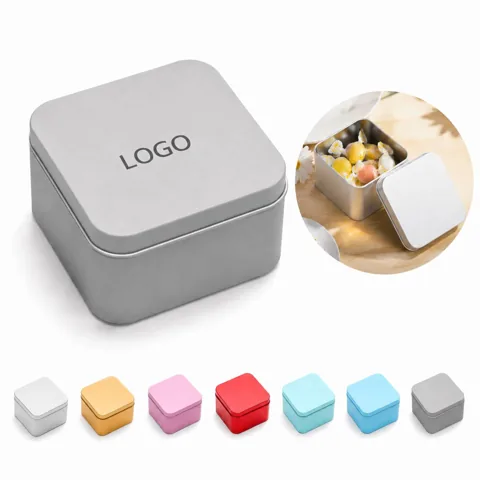 Square Tin Candy Box with Tight-Fitting Lid, Reusable