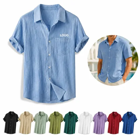 Men's Anti-Shrink Cotton Short Sleeve Shirt Solid Casual