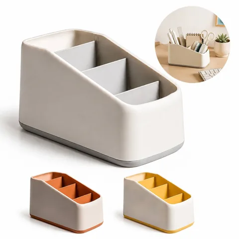 Multi-Compartment Desktop Organizer Box for Pens, Notes & 2