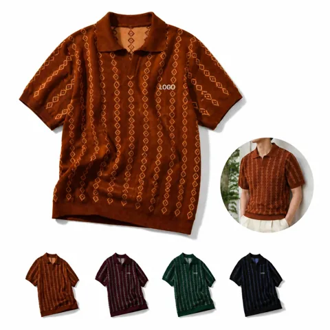 Vintage Jacquard Polo Shirt - Breathable Textured Casual