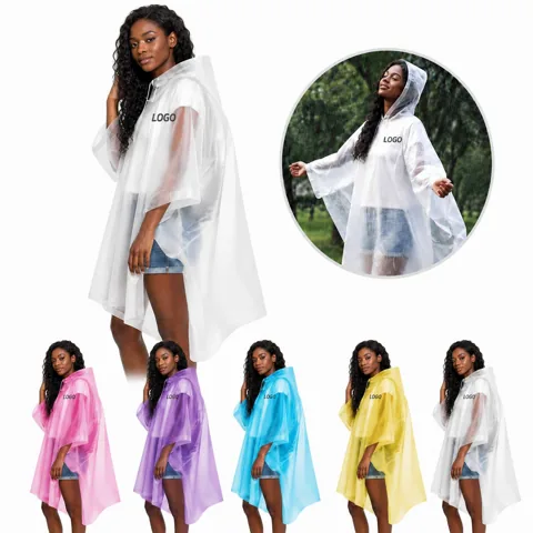 EVA Drawstring Hood Rain Poncho Lightweight Waterproof