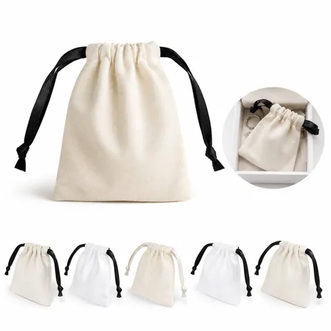 Natural Cotton Drawstring Bags for Storage, Gifts & 2