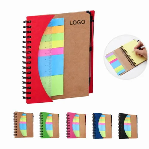Spiral Mini Notebook Set with Pen, Flags & Sticky Notes