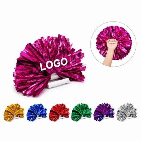 Metallic Cheerleading Pom Poms with Sturdy Baton Handle