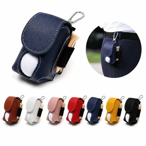 PU Leather Golf Ball Pouch with Carabiner Clip 2