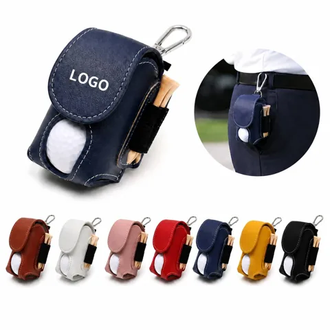 PU Leather Golf Ball Pouch with Carabiner Clip
