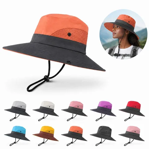 Women's Wide Brim Ponytail Bucket Hat with Back Opening 2