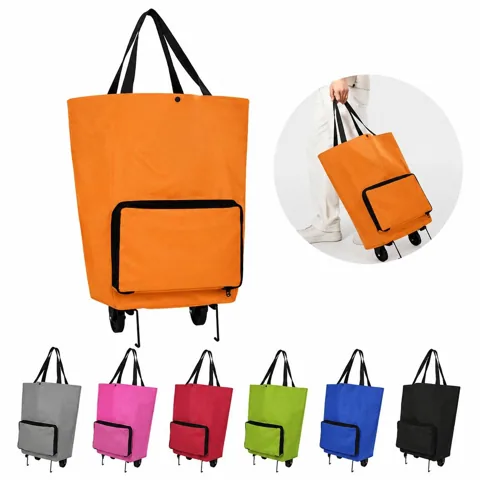 Foldable Shopping Bag with Wheels, Collapsible Rolling Tote 2