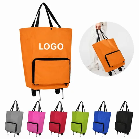 Foldable Shopping Bag with Wheels, Collapsible Rolling Tote 1