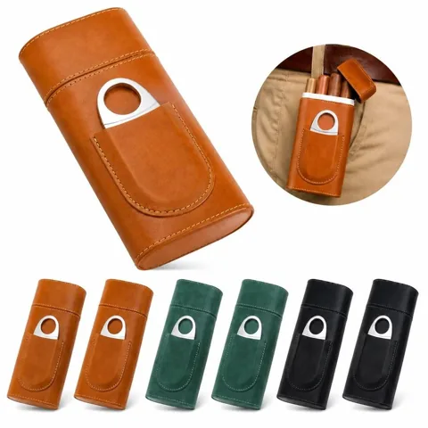 Leather Cigar Case with Built-in Cutter 2