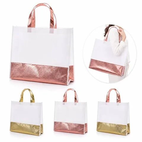 Metallic Non-Woven Tote Bag with Reinforced Handles 2