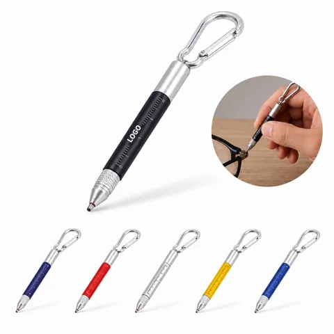 Multi-Function Ballpoint Pen with Carabiner Clip, Metal Body