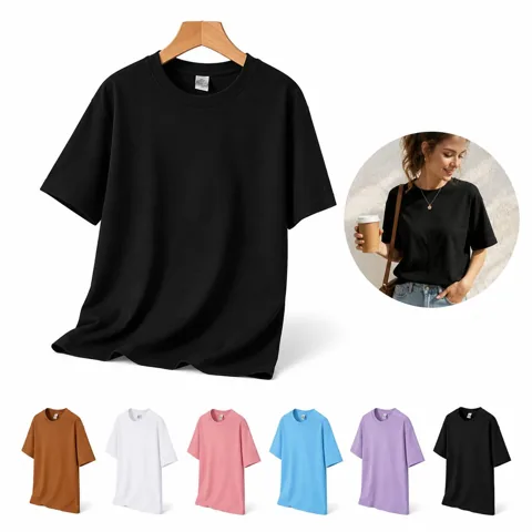 Combed Cotton Crew-Neck T-Shirt with Drop-Shoulder for Everyday Use 2