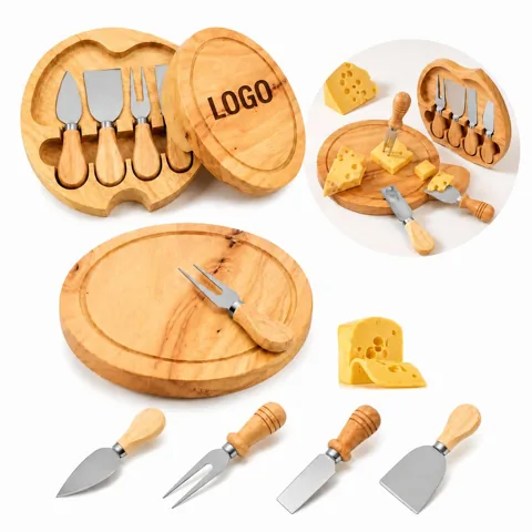 4-Piece Natural Bamboo Cheese Server Set with Knives