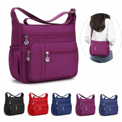 Lightweight Nylon Shoulder Bag with Multiple Pockets for Everyday Use 2
