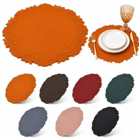 15in Round Patterned PU Leather Placemat, Fade-Resistant 2