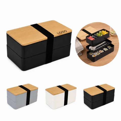 Stackable Bento Lunch Box with Bamboo Lid for Work, School