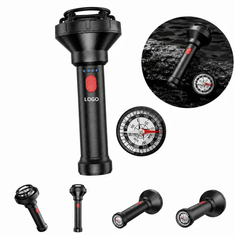 USB Rechargeable LED Flashlight with Compass for Outdoor