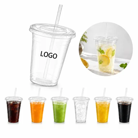 16 oz Clear PET Cups with Lids, Disposable Cold Drink Cups 1