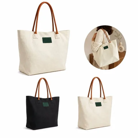 Women's Canvas Tote Bag with Leather Handles 2