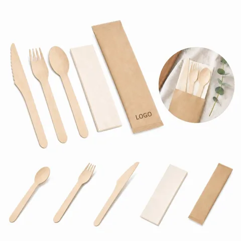 Eco-Friendly Biodegradable Birchwood Cutlery Set, 3-Piece