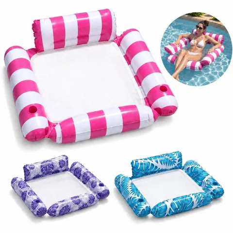 Inflatable Pool Lounger Float with Headrest for Sunbathing 2