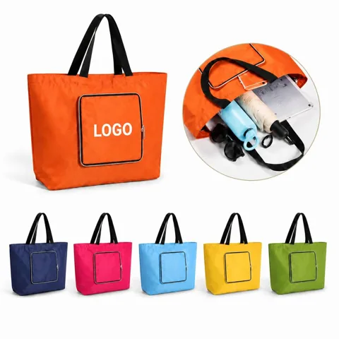 Foldable Oxford Zipper Tote Bag for Shopping and Travel