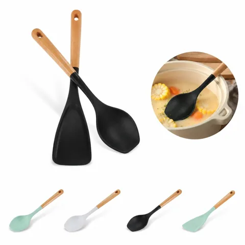 Wooden Handle Silicone Spatula Heat-Resistant for Non-Stick 2