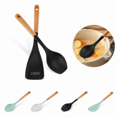 Wooden Handle Silicone Spatula Heat-Resistant for Non-Stick