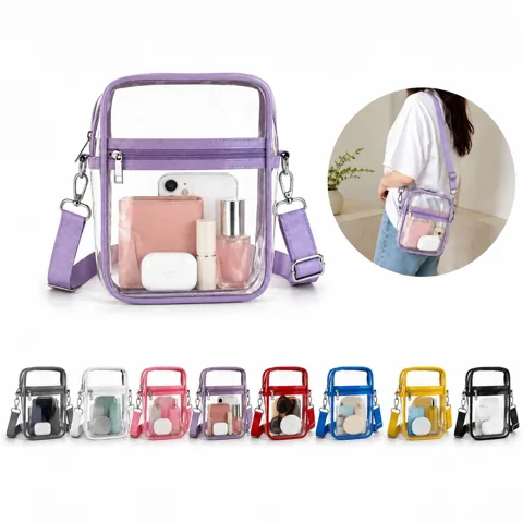 Clear PVC Crossbody Stadium Bag 5.91x1.97x7.87in Transparent 2