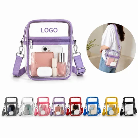 Clear PVC Crossbody Stadium Bag 5.91x1.97x7.87in Transparent