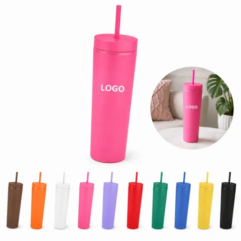 16 oz Double Wall Acrylic Tumbler with Lid and Straw