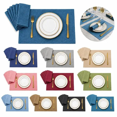 Solid Color Linen Placemats Set for Dining Table Heat 2