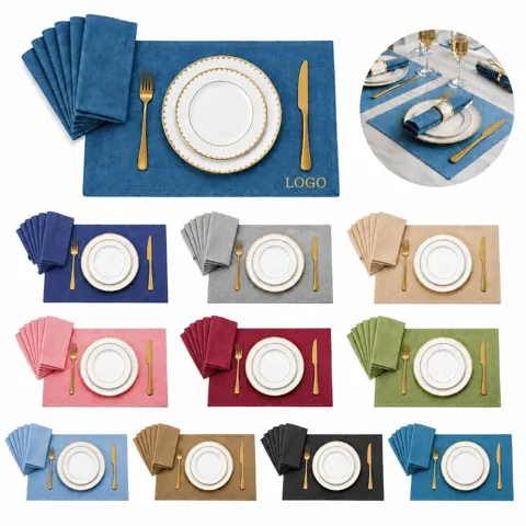 Solid Color Linen Placemats Set for Dining Table Heat