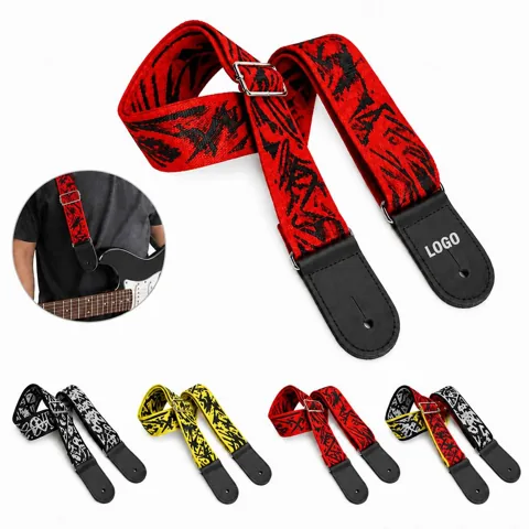 Vivid Print Fabric Guitar Strap with Leather Ends