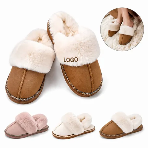 Winter Fuzzy House Slippers with Non-Slip Rubber Sole
