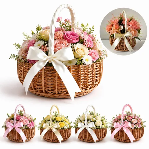 Natural Woven Willow Basket with Handle for Flower Girl or Everyday Use 2