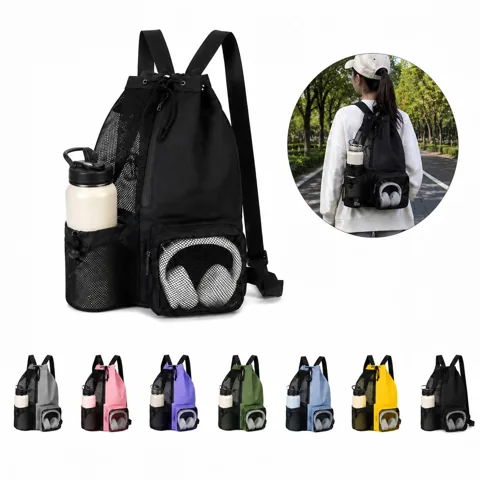 Mesh Drawstring Swim Backpack with Wet Dry Pocket 2