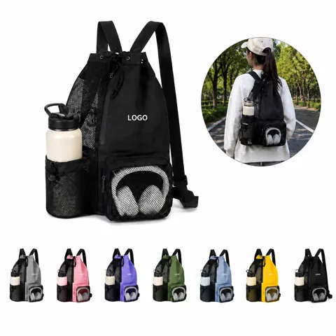Mesh Drawstring Swim Backpack with Wet Dry Pocket