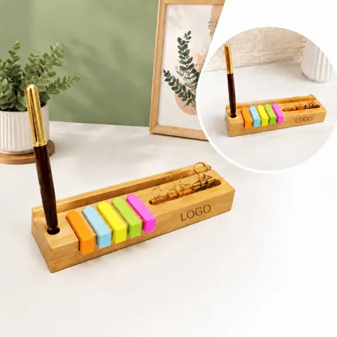 Natural Wood Desk Organizer with Sticky Note Holder for Everyday Use