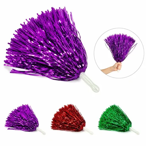 PET Metallic Foil Cheerleading Poms, Non-Slip Grip for Team 2