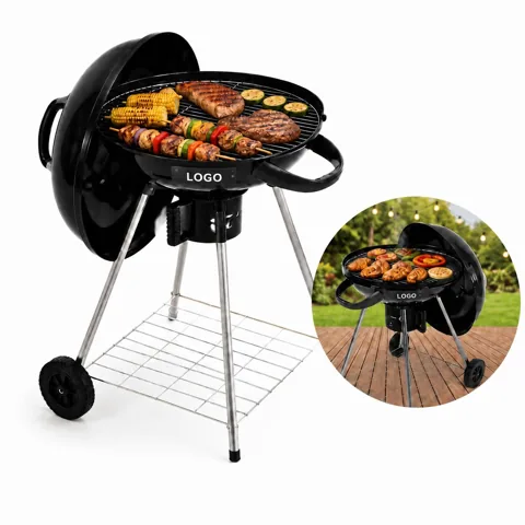 Porcelain Enamel Kettle Charcoal BBQ Grill with Wheels